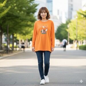 Vintage Malarkey Orange Halloween Long Sleeve Shirt Small Embroidered Ghosts